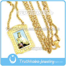 Simple Jewelry Religious Cross Charm Stainless Steel Prayer Virgin Mary 18K Gold Link Chain Necklace